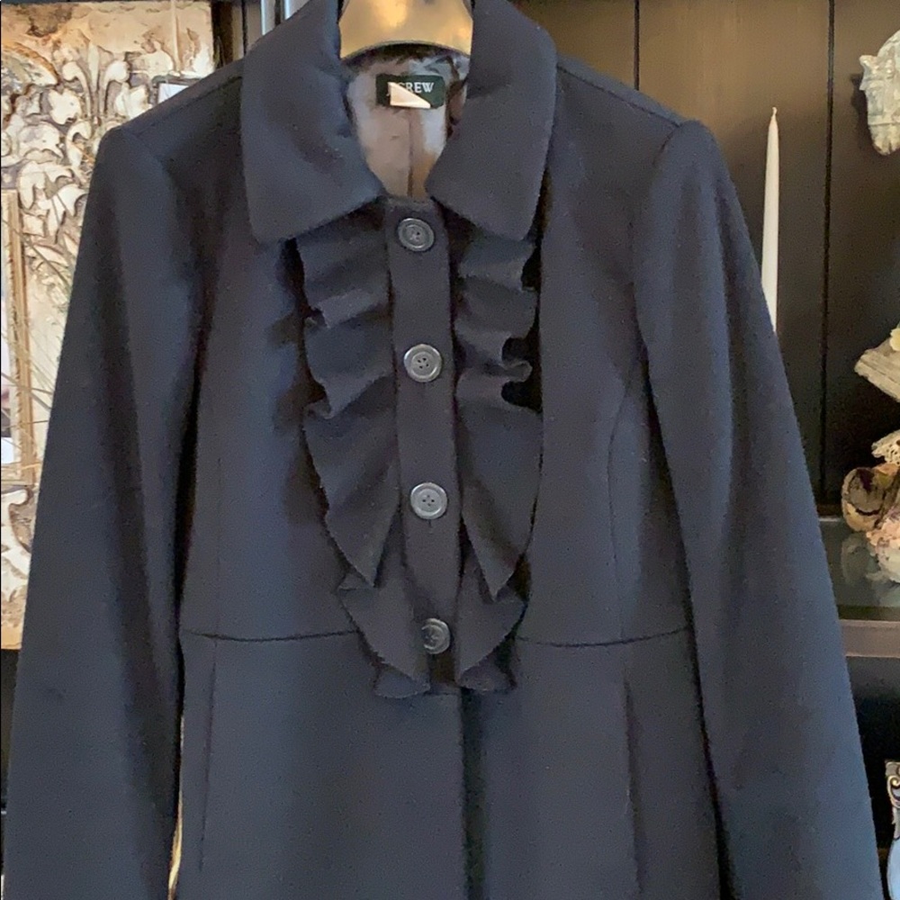 J. Crew Wool Ruffle Trim Front Coat - Picture 4 of 6